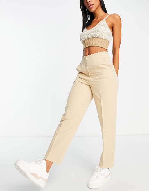 Miss Selfridge high waisted cigarette pants in camel