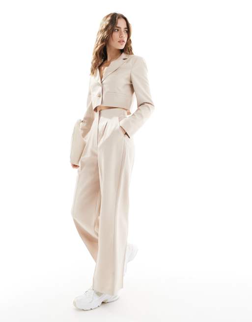 Miss Selfridge high waisted wide leg pants in taupe fleck (part of a set)