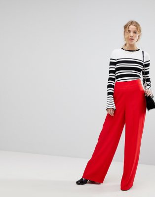 red high waisted wide leg pants