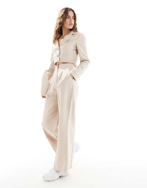 Miss Selfridge high waisted wide leg trouser co ord in taupe fleck - view 1