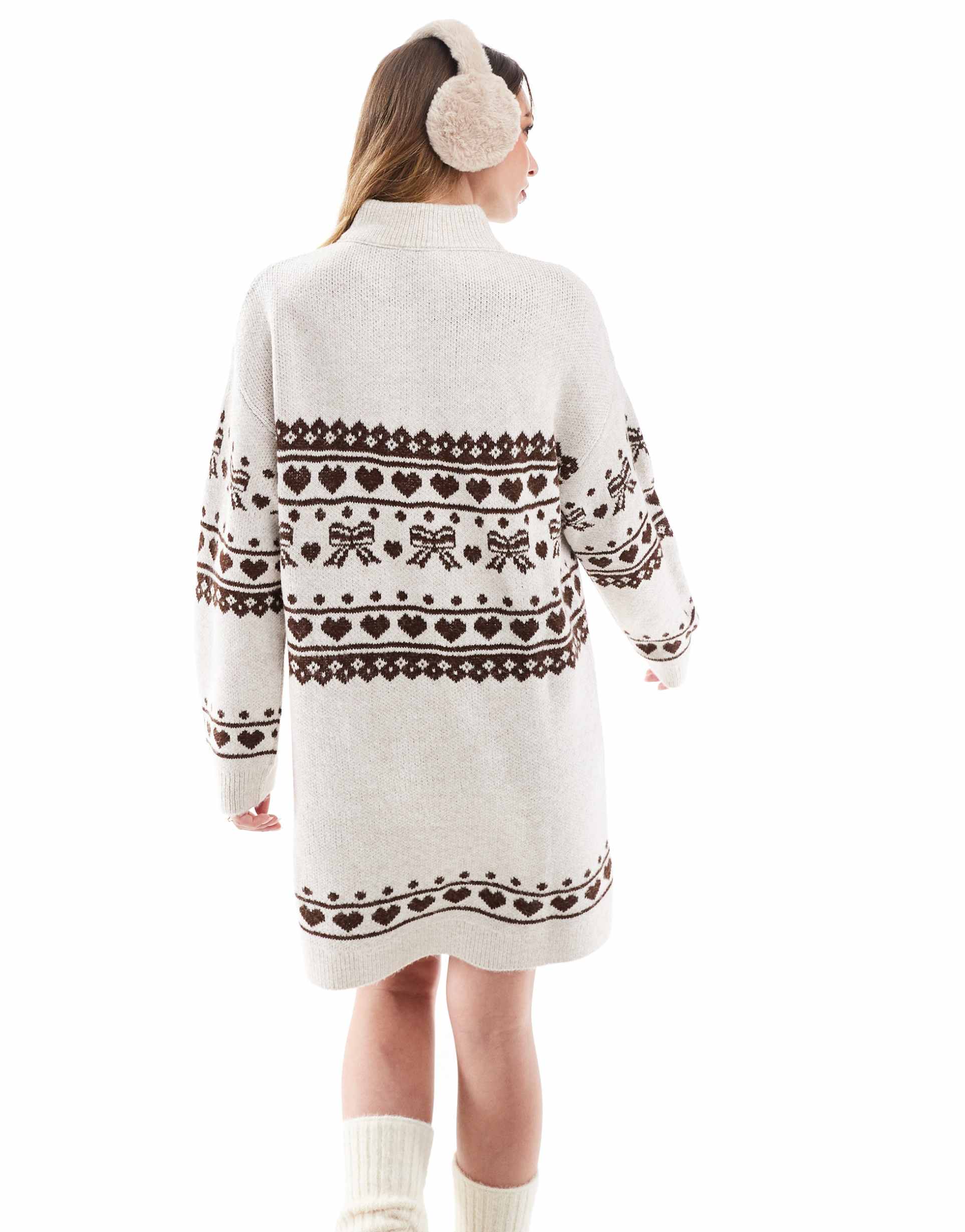 miss selfridge high zip neck fairisle mini dress