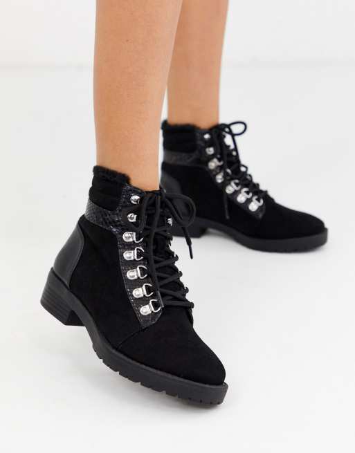 miss selfridge hiker ankle boot in black