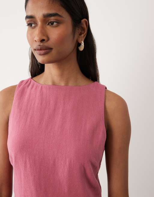 Miss Selfridge - Hindbærfarvet shift-kjole i hørlook, 4 af 4