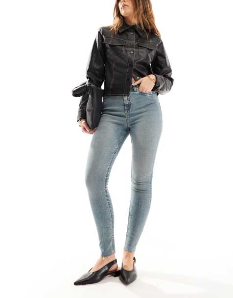Miss Selfridge - Højtaljede skinny-jeans i beskidt vask - view 1