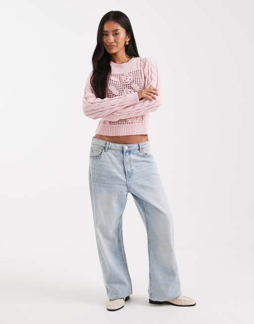 Miss Selfridge - Hæklet og cropped trøje med blomsterprint og blød og pink farve, 2 af 4