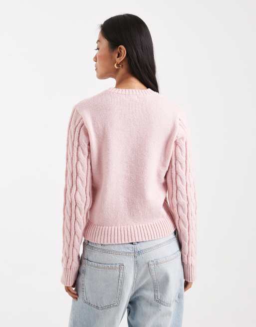 Miss Selfridge - Hæklet og cropped trøje med blomsterprint og blød og pink farve, 4 af 4