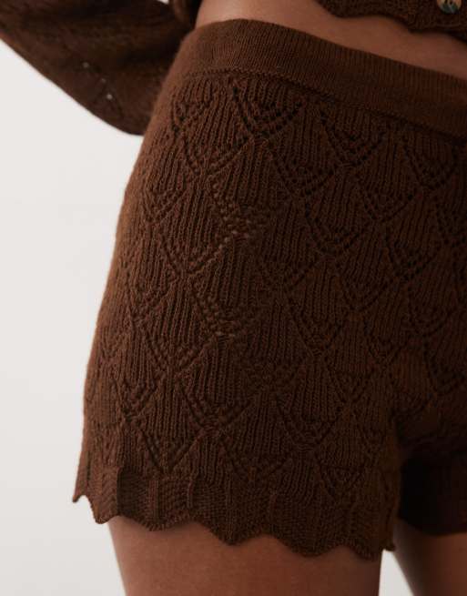 Miss Selfridge hæklet strikket shorts-sæt i chokoladebrun, 5 af 5