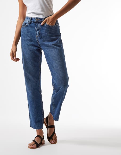 Miss Selfridge – Hoch geschnittene Jeans mit schmalem Bein in indigoblauer Waschung