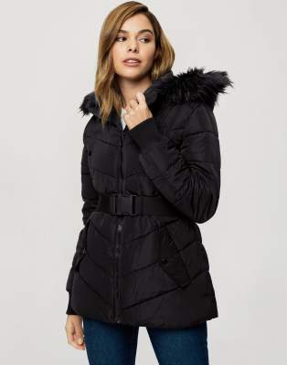 Miss Selfridge Hooded Jacket With Belt In Black ModeSens