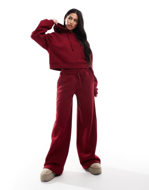 Miss Selfridge hoodie sweat set in burgundy - view 1