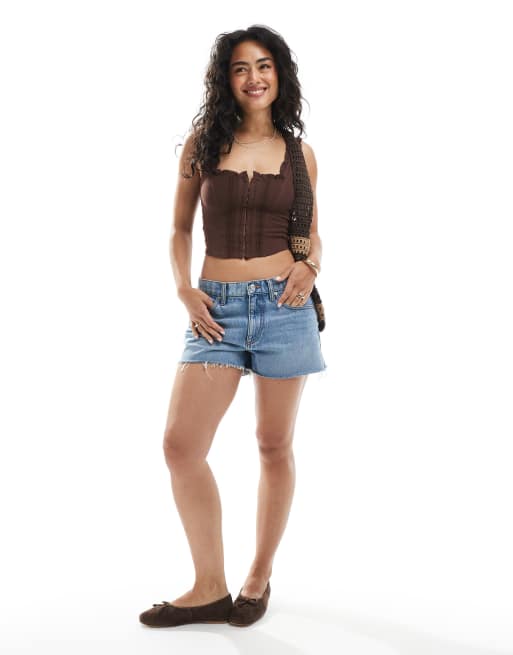 Miss Selfridge hook and eye detail corset top in chocolate, 3 of 4