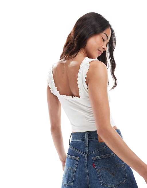 Miss Selfridge hook and eye detail corset top in cream, 3 of 4