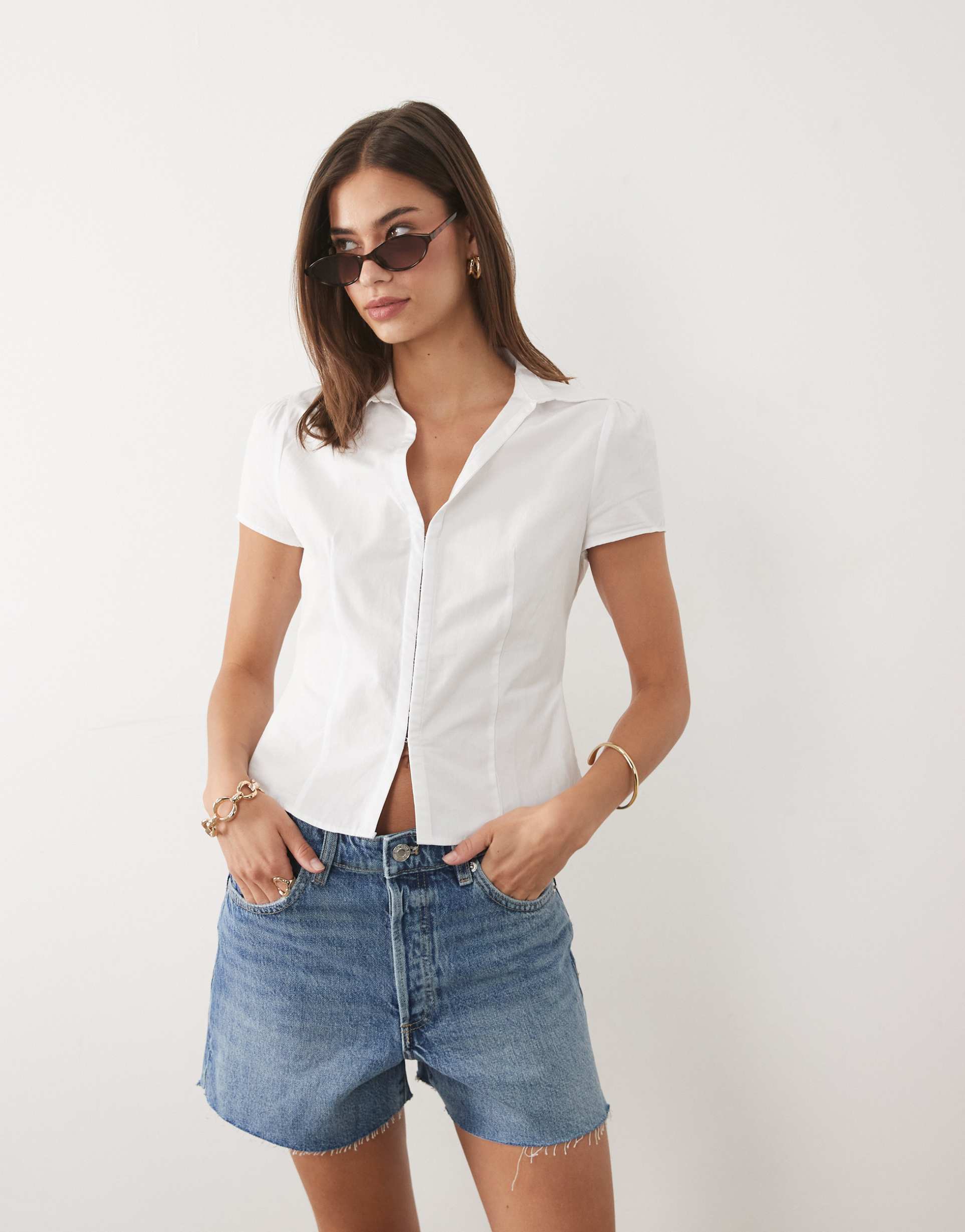 miss selfridge hook and eye fitted shirt in white