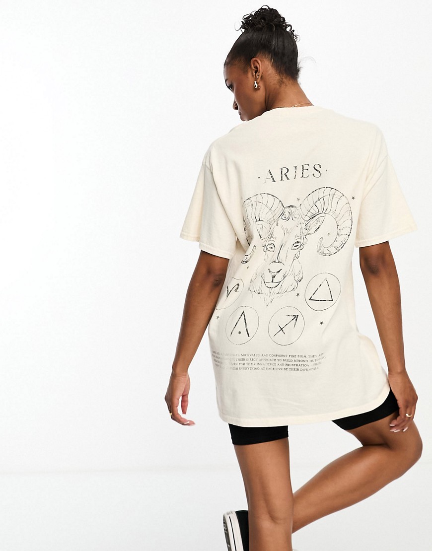 Miss Selfridge Horoscope Aries Oversized T-shirt In Ecru-white