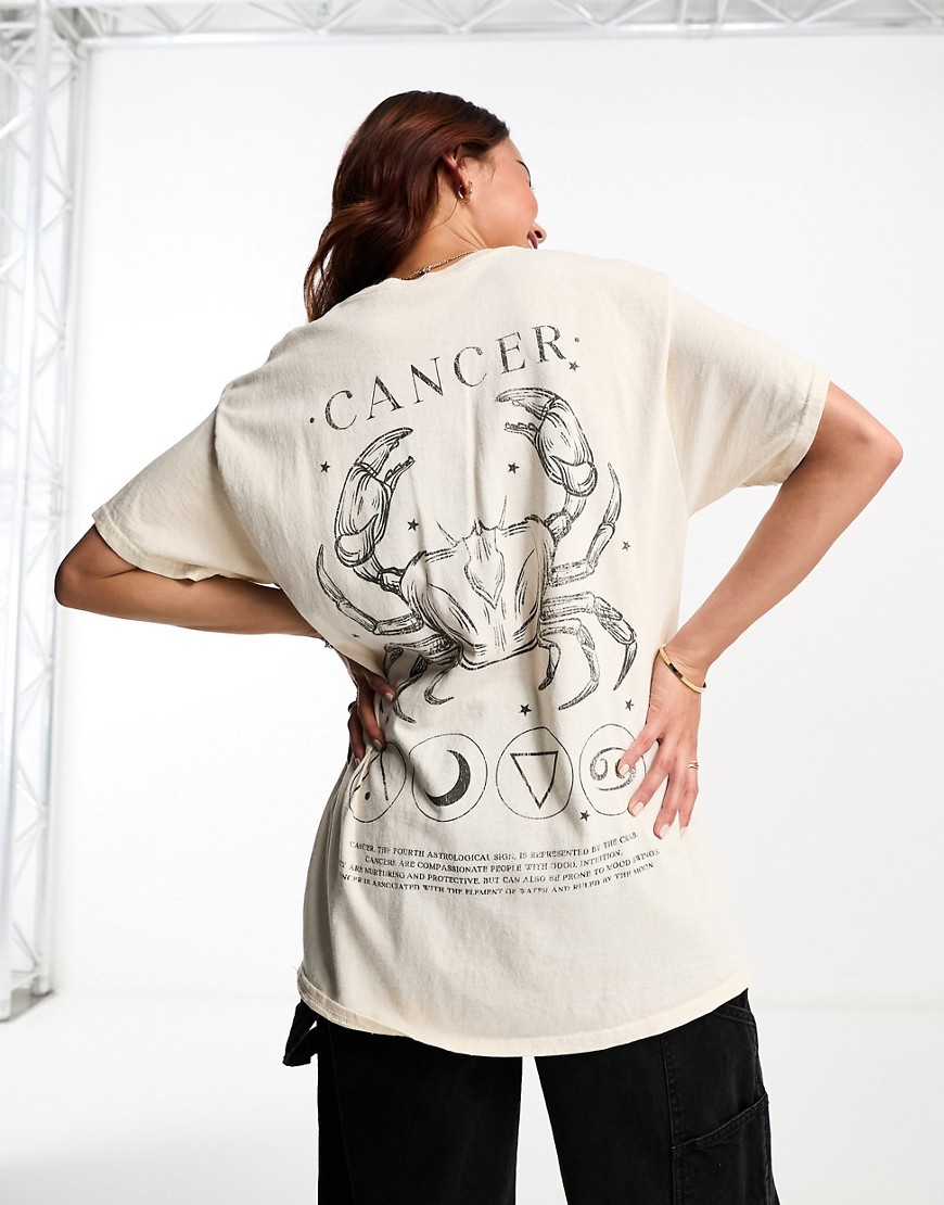 Miss Selfridge Horoscope Cancer Oversized T-shirt In Ecru-white