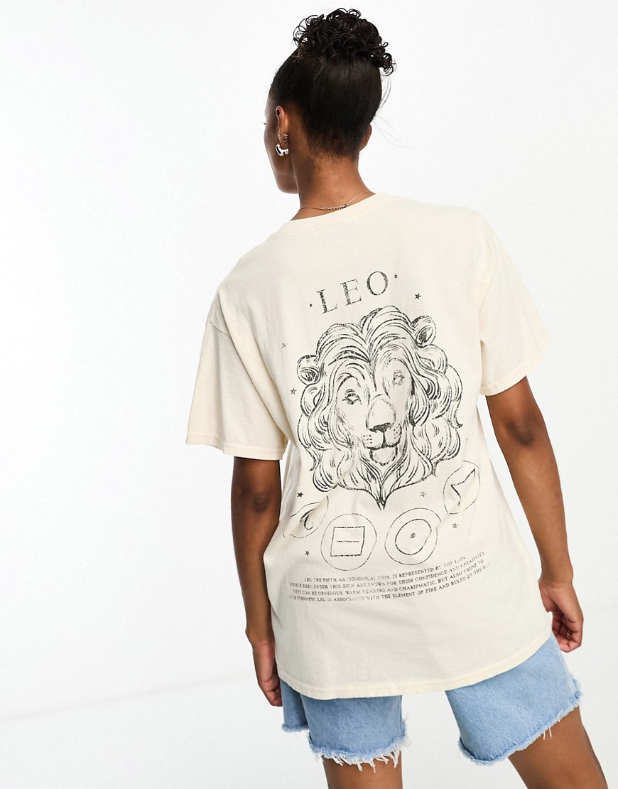 Miss Selfridge Horoscope Leo Oversized T-shirt In Ecru-white