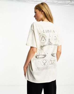Miss Selfridge horoscope Libra oversized T-shirt in ecru