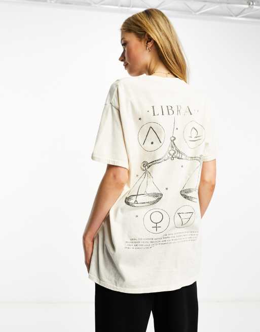 Miss Selfridge horoscope Libra oversized t-shirt in ecru
