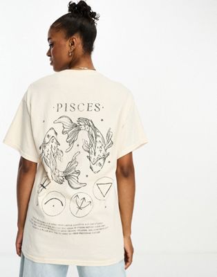 Miss Selfridge horoscope pisces oversized T-shirt in ecru