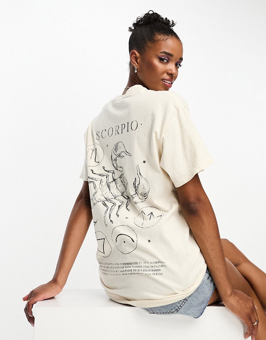 Miss Selfridge Horoscope Scorpio Oversized T-shirt In Ecru-white
