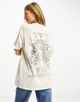 Miss Selfridge horoscope Virgo oversized T-shirt in ecru
