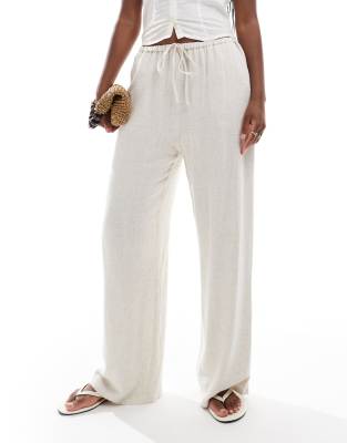 Miss Selfridge - Hose aus Leinenmix in Sandbeige mit Tunnelzug-Bund-Neutral