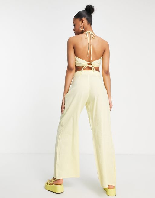 Miss Selfridge – Hose aus Leinenmix in Zitrone mit weitem Bein, Kombiteil, 2 von 4