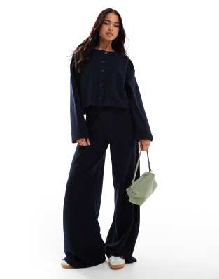 Miss Selfridge - Hose in Marineblau mit weitem Bein und weicher Rippenstruktur