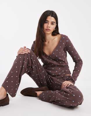 Miss Selfridge - Hose in Schokobraun mit Lochstickerei, weitem Bein und Polka Dots, Kombiteil-Brown