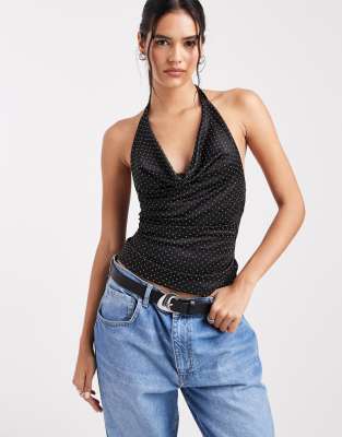 Miss Selfridge Hot Fix Cowl Cami Top-brown In Black