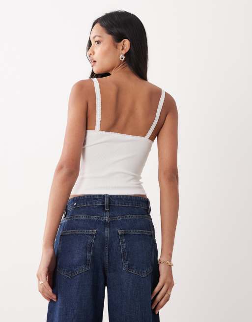 Miss Selfridge - Hvid cami-top med flæsekanter, 4 af 4