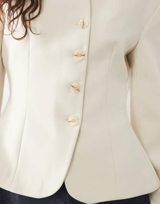 Miss Selfridge - Hvid cropped og kraveløs blazer, 4 af 4