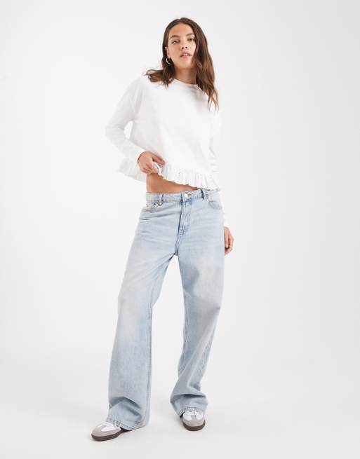Miss Selfridge - Hvid langærmet T-shirt med flæsekant, 2 af 4