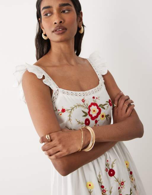 Miss Selfridge - Hvid maxikjole med blondeindlæg og broderi, 2 af 4