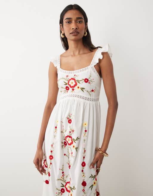 Miss Selfridge - Hvid maxikjole med blondeindlæg og broderi, 3 af 4