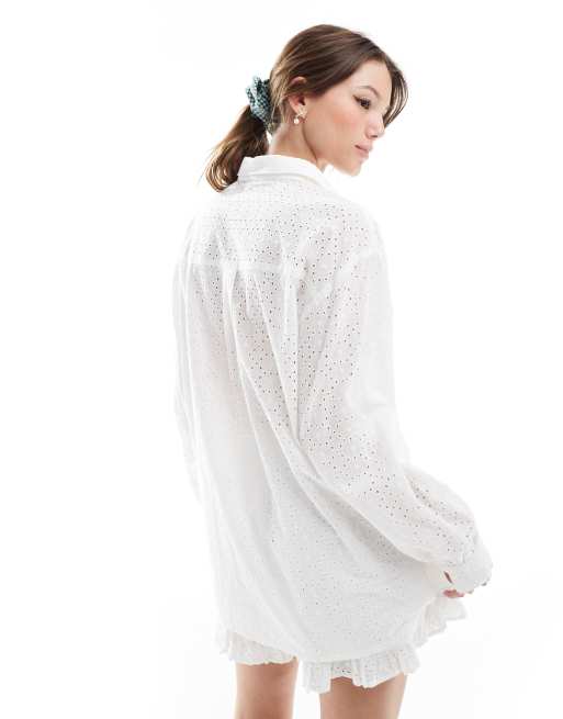Miss Selfridge - Hvid skjorte i broderie anglaise - Del af sæt, 4 af 4