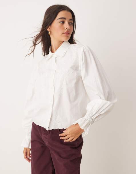 Miss Selfridge - Hvid skjorte med broderier i poplin - view 1