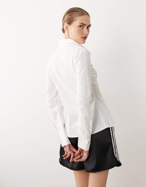 Miss Selfridge - Hvid tætsiddende skjorte med lange ærmer, 4 af 4