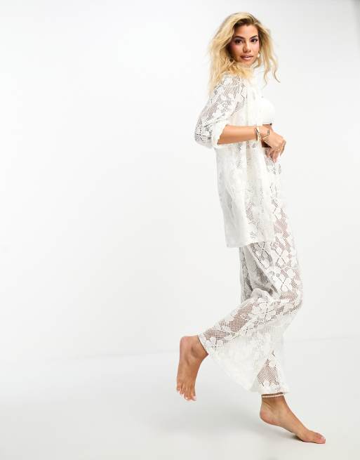 Miss Selfridge - Hvide strandbukser med blonder og ben med vidde - Del af sæt , 4 af 4