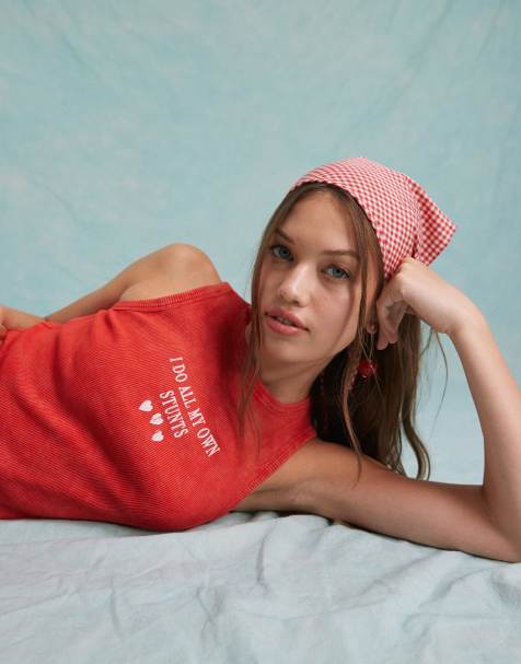Miss Selfridge i do all my own stunts tank in washed red - view 1
