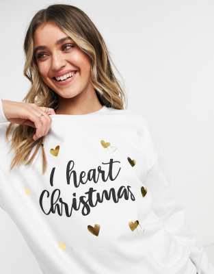 Miss Selfridge I heart Christmas brushed sweat in white