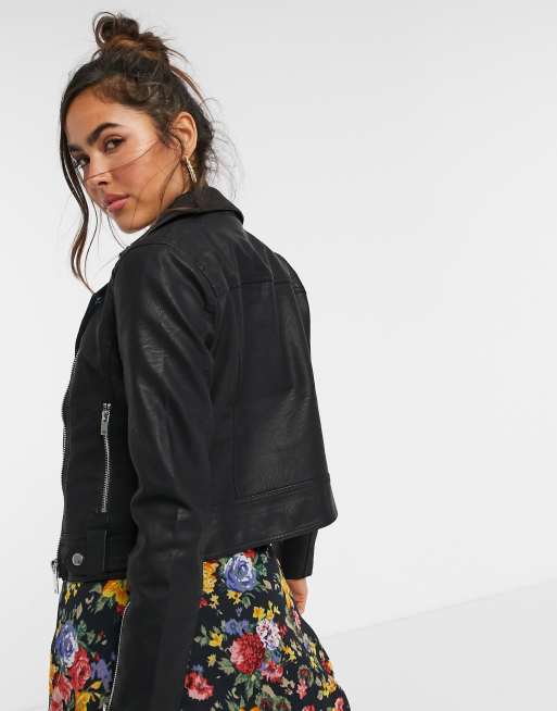 Miss Selfridge - Imitatieleren bikerjack in zwart, 2 van 4