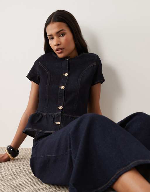 Miss Selfridge – Indigoblått denimset i peplum-modell, 3 av 3