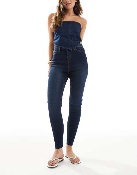 Miss Selfridge – Indigoblå skinny jeans med hög midja - view 1