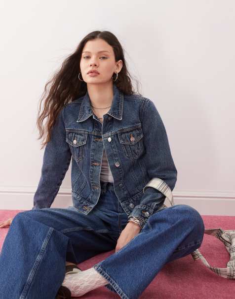 Miss Selfridge – Indigoblå, tvättad jeansjacka i girlfriend-modell - view 1