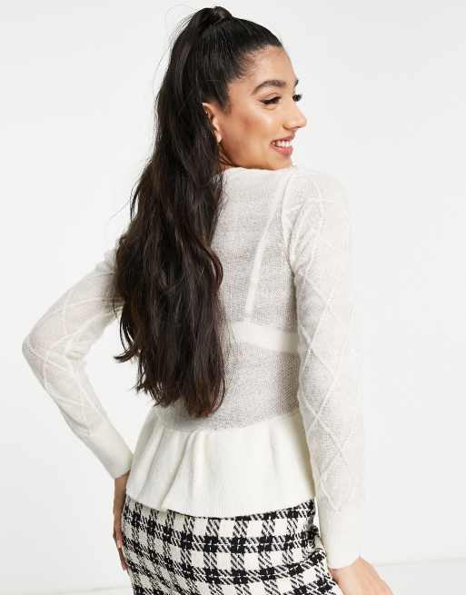Miss Selfridge ivory faux pearl diamond frill hem jumper, 2 of 4
