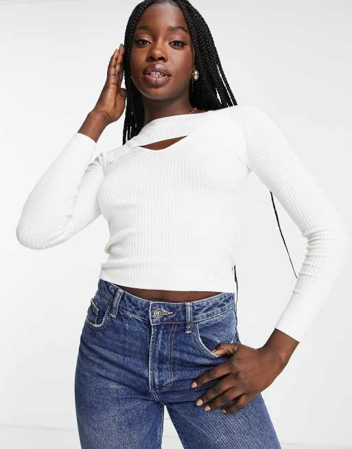 Miss Selfridge Ivory Rib Knit Cut Out Jumper ASOS