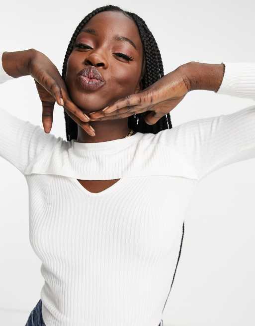 Miss Selfridge ivory ribbed knit cut-out sweater | ASOS