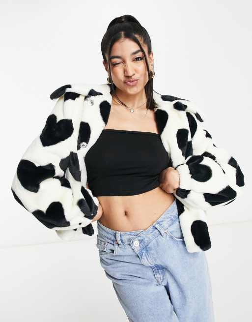 Miss Selfridge - Jack van imitatiebont met hartenprint