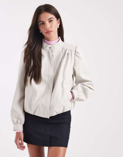 Miss Selfridge - Jack van imitatieleer met aangerimpeld detail in stone - view 1